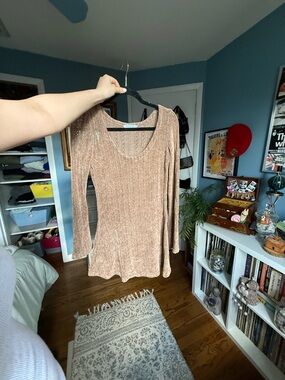 hazel Blush Beige Ribbed Long-Sleeve Mini Dress